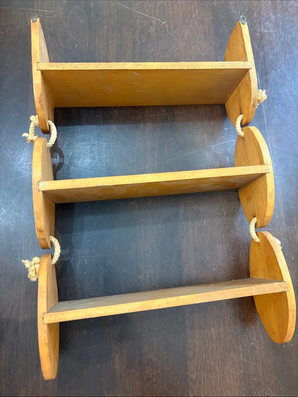Rustic Wooden Rope Wall Shelf - Natural Brown